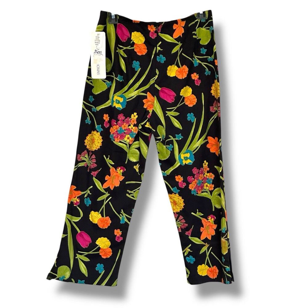 Rebecca Thomas Cropped Pants Black Vibrant Floral NWT Size 8